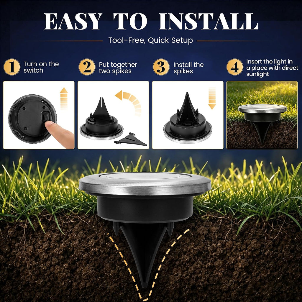 SOLPEX 10 Pack Small Solar Ground Lights, Pathway Lights Cool White | Stainless Steel Solar Powered Walkway Lights Waterproof, Landscape Lighting for Driveway, Garden, Backyard, Patio