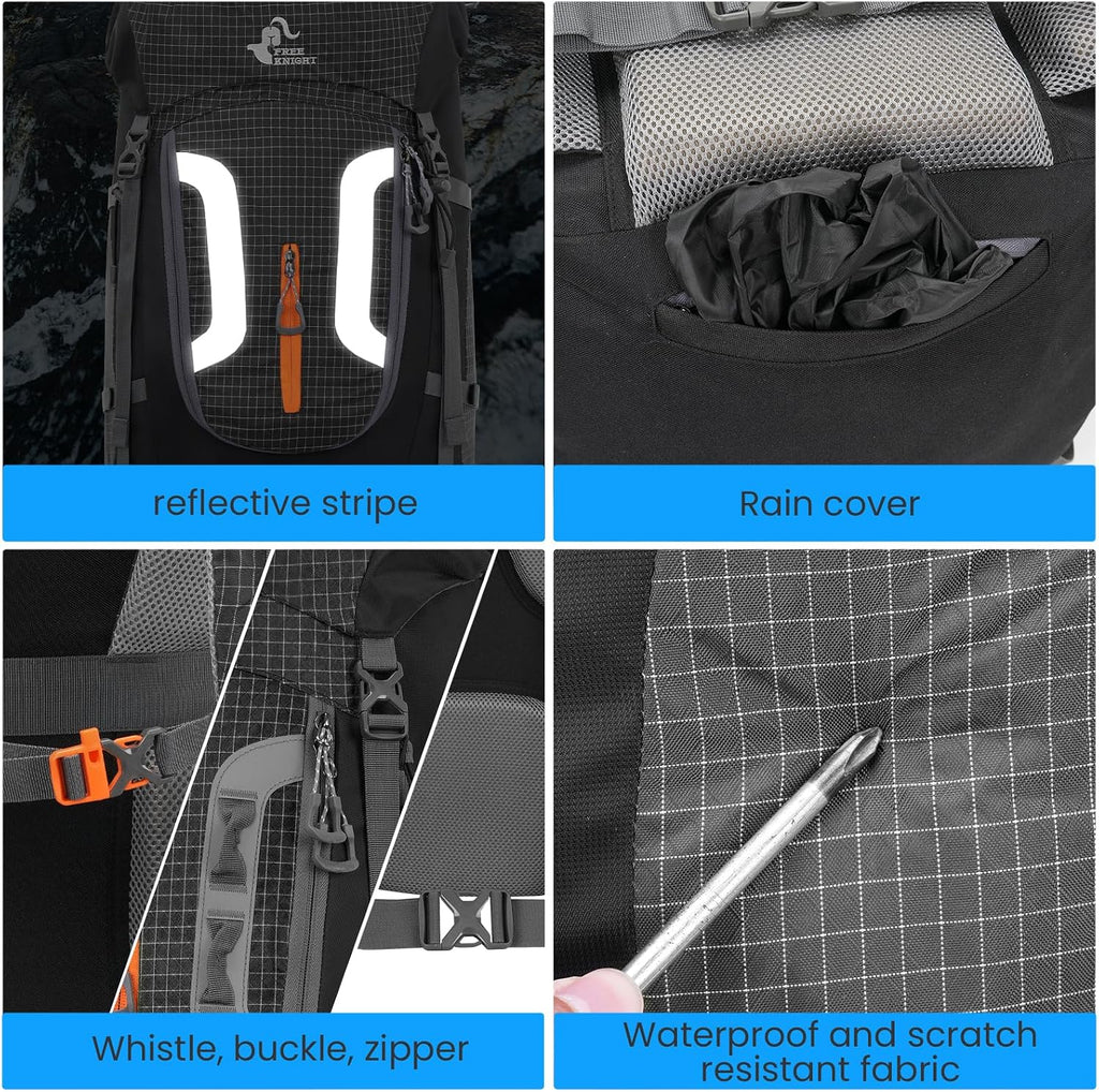 Bseash 80L Waterproof Hiking Camping Backpack with Rain Cover, Lightweight Outdoor Sport Travel Daypack for Climbing Touring
