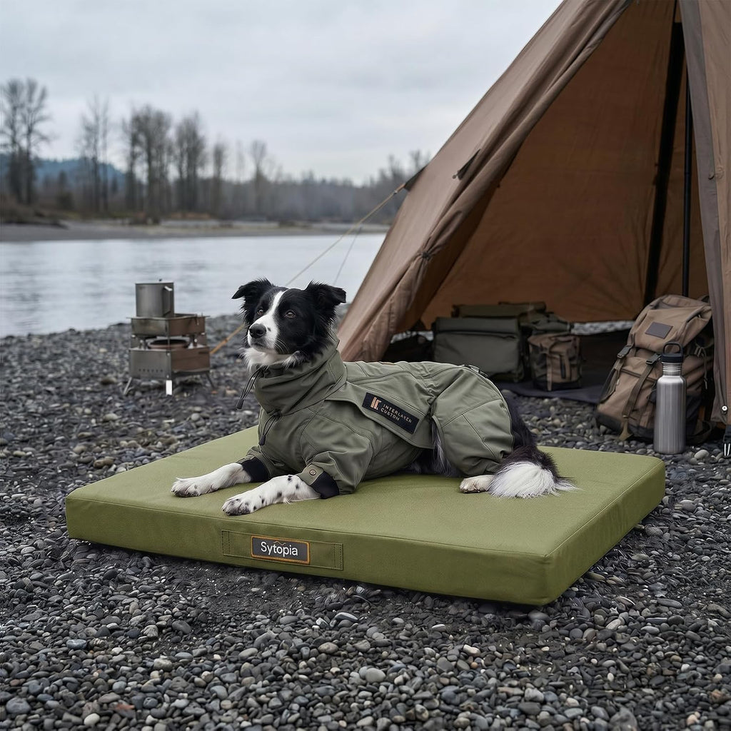 Sytopia Outdoor Dog Bed for Large Sized Dogs, 42“ Canvas Waterproof Pet Bed with Removable Washable Cover, XL Cooling Mat for Patio, Crate, Camping, Travel & Home, Green