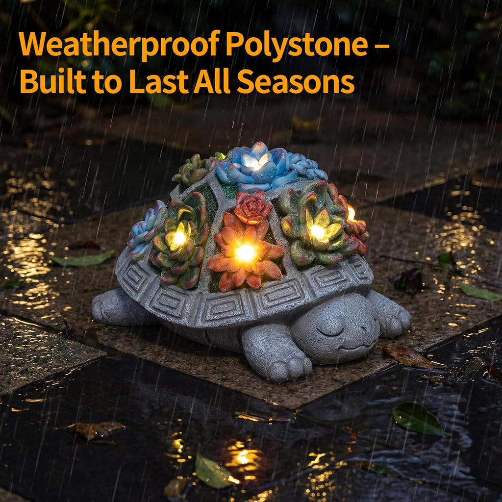 Turtle Garden Decor with Succulent LED Solar Lights Tortoise Garden Outdoor Statue for Yard Decorations Outside Patio Balcony Home Decoration Art Gift for Women Mom Grandma