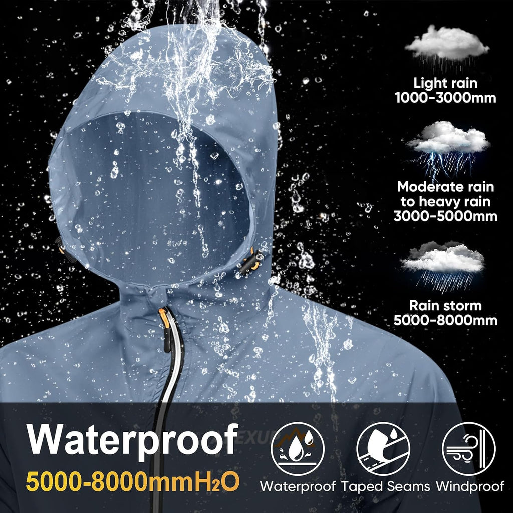 APEXUP Packable Rain Jacket Men Waterproof Lightweight Raincoat with Hood