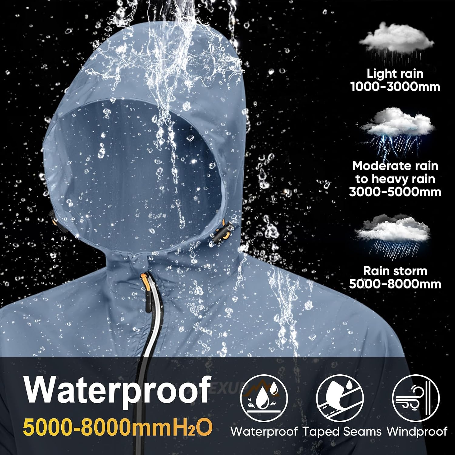APEXUP Packable Rain Jacket Men Waterproof Lightweight Raincoat with Hood
