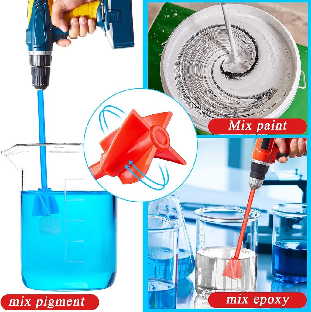 12 Pieces Epoxy Mixer Attachment for Drill Helix Paint Mixer Reusable Paint Stirrers Drill Attachment for Resin for Jewelry Resin Casting Molds (Red, Blue)