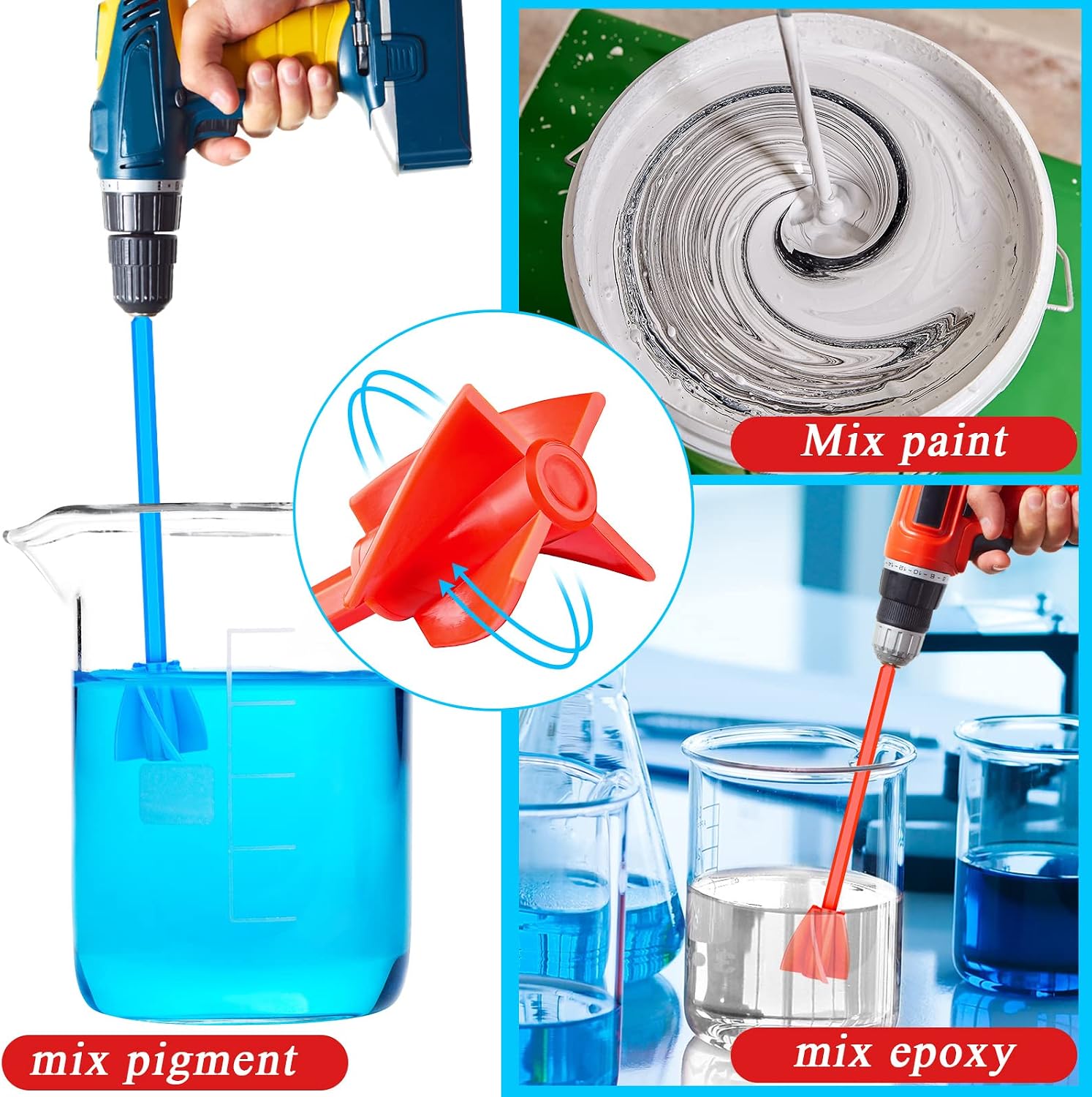 12 Pieces Epoxy Mixer Attachment for Drill Helix Paint Mixer Reusable Paint Stirrers Drill Attachment for Resin for Jewelry Resin Casting Molds (Red, Blue)