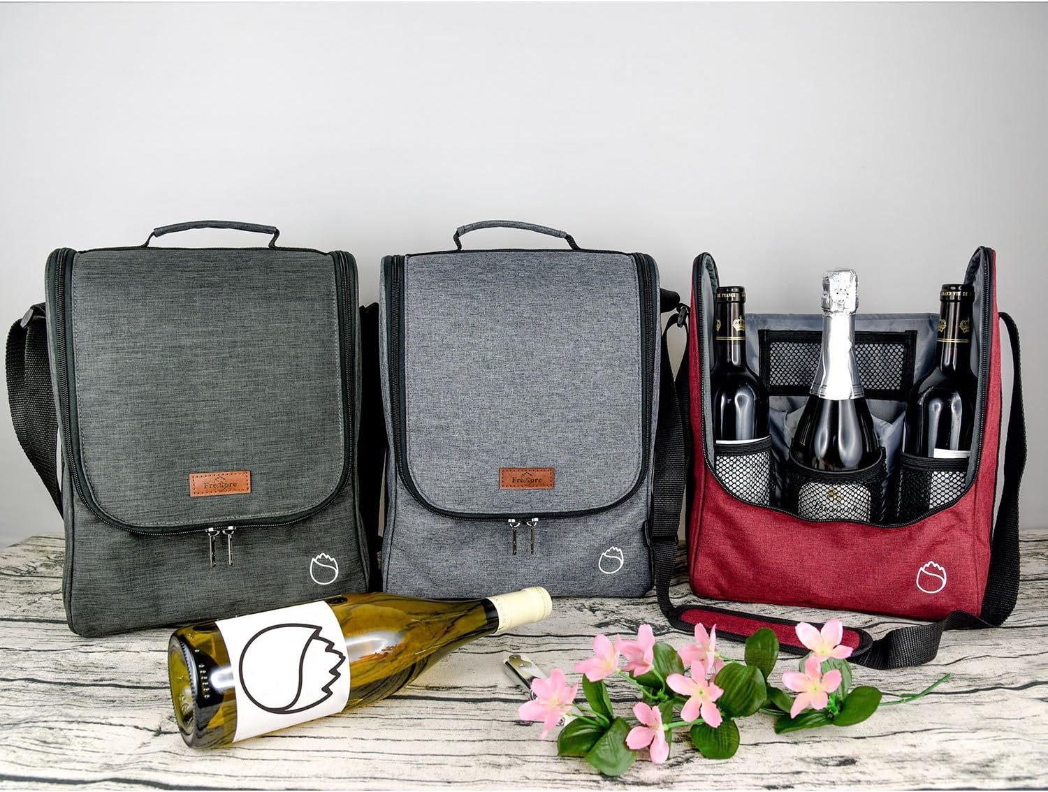 Insulated Wine 3 or 6 Bottle Carriers Tote Travel Cooler Gift Bag For Airplane Liquor With Padded Shoulder Strap