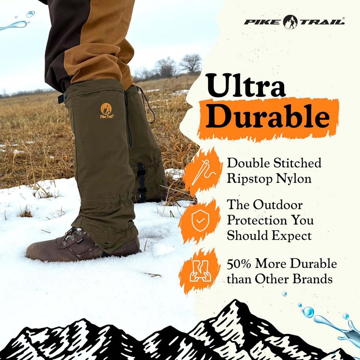 Pike Trail Adjustable Leg Gaiters - Lightweight, Waterproof - Leg Guards for Men & Women - Hiking Essentials Ideal for Hunting, Trekking & Fishing - 1 Pair