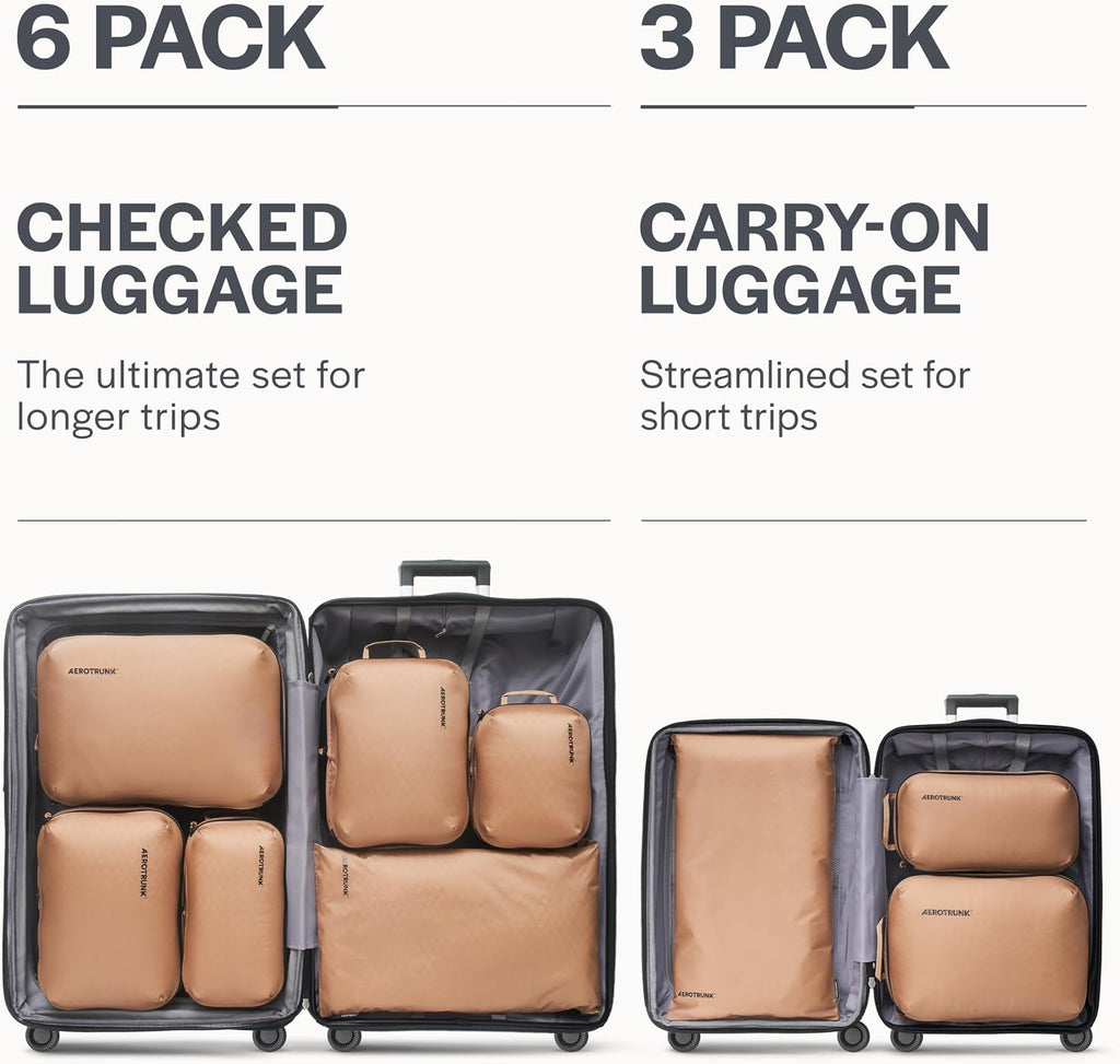 Aerotrunk Ultralight Compression Packing Cubes for Travel, 3-Pack, Mocha
