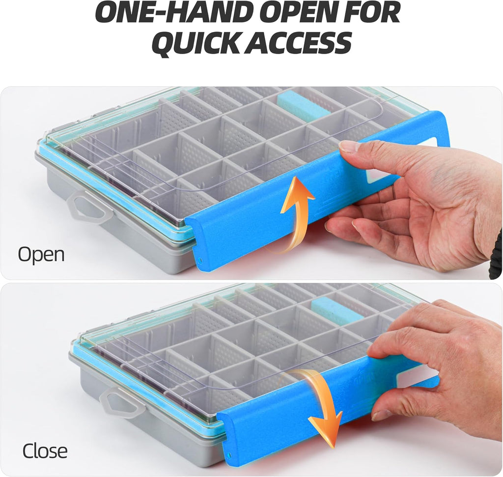 RUNCL Fishing Tackle Box - 360° Waterproof Tackle Trays, 3700 Fishing Tackle Box Organizer with Adjustable Dividers for Jigs Lures, Blue, 1 Pack
