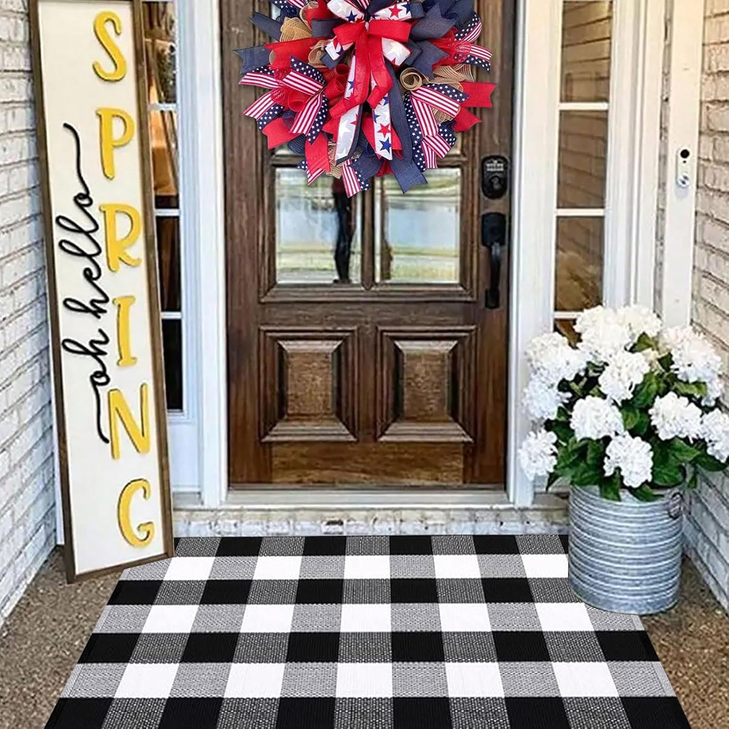 CAINANEL Buffalo Plaid Outdoor Rug Front Door Mat 27.5'' x 43'' Black and White Front Porch Rug Welcome Doormats for Farmhouse Entrance Porch Outdoors Decor