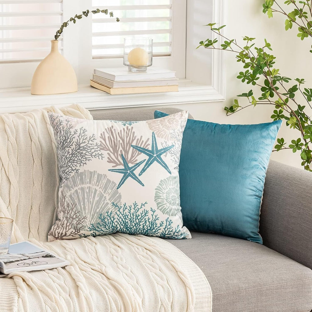 Tritard Coastal Pillow Covers Set of 2, 18x18, Blue