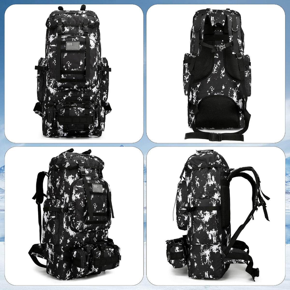 King'sGuard 100L Camping Hiking Backpack Molle Rucksack Military Camping Backpacking Daypack (Black Lighting)