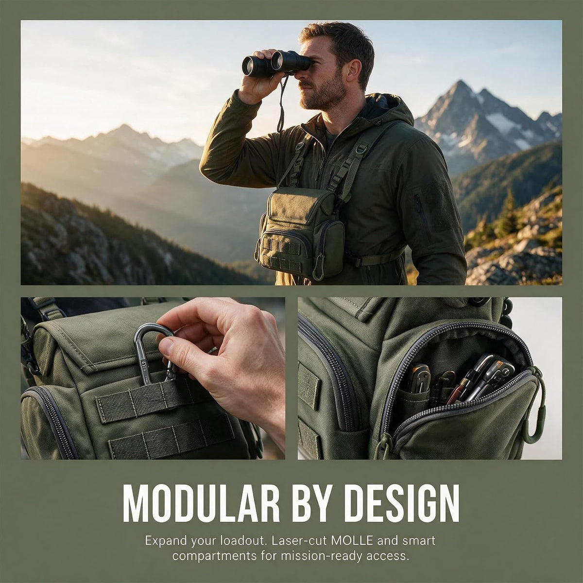 Binocular Harness Chest Pack - Bino Harness Hunting Chest Rig with Pocket