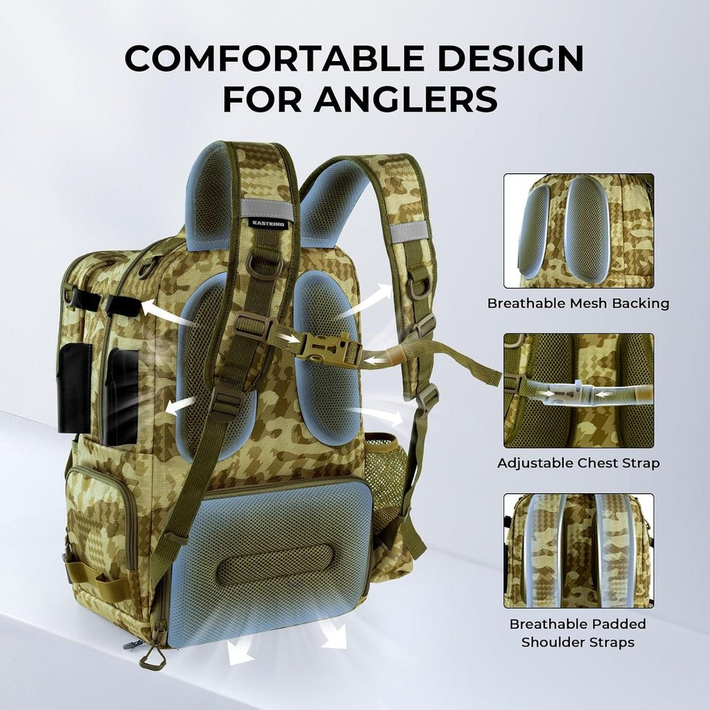 KastKing BaitSpace Fishing Tackle Backpack with Removable Bait Binder,2 Rod Holders Storage Fishing Gear and Equipment