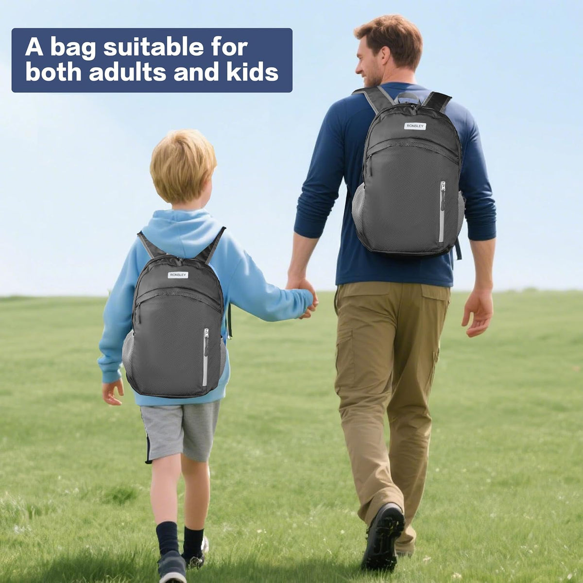 Waterproof Foldable Hiking Backpack, Lightweight Beach Bag Grey