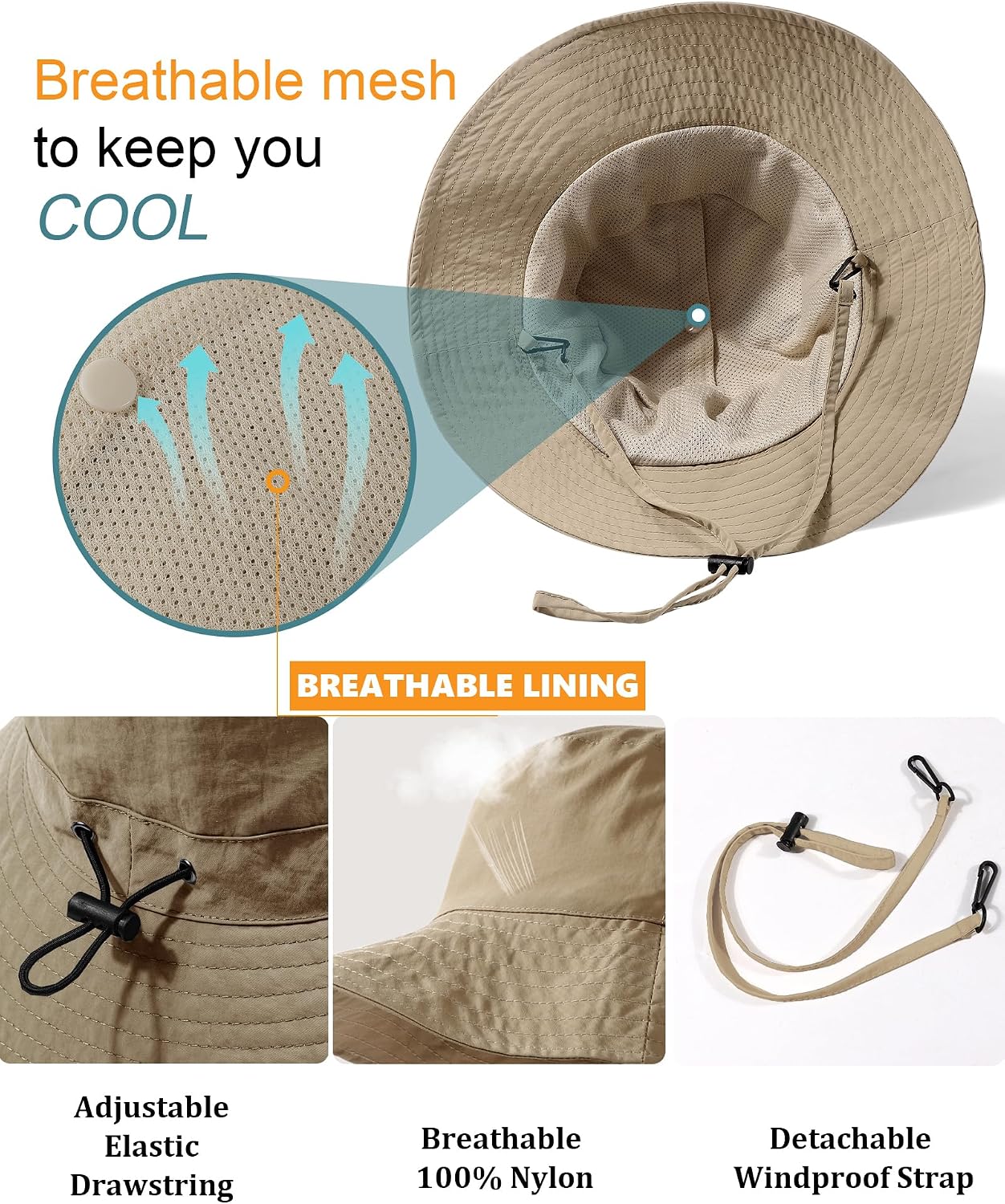 Water-Resistant UPF 50+ Sun Bucket Hat Packable Brimmed for Women Men