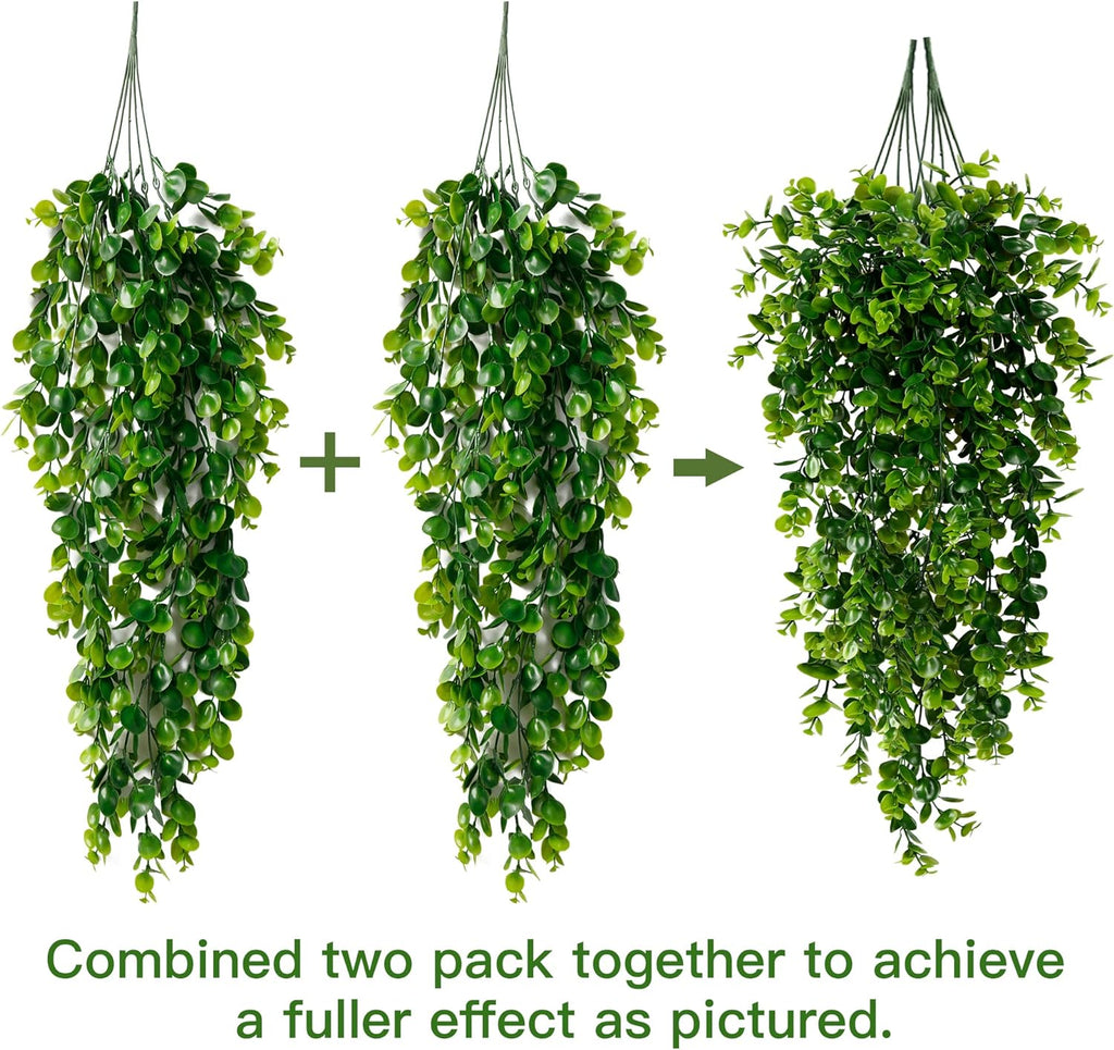 Sggvecsy 4 Pack Artificial Hanging Plants Fake Hanging Plant Faux Hanging Eucalyptus Plants UV Resistant Plastic Plants for Indoor Outdoor Room Wall Wedding Patio Porch Decor
