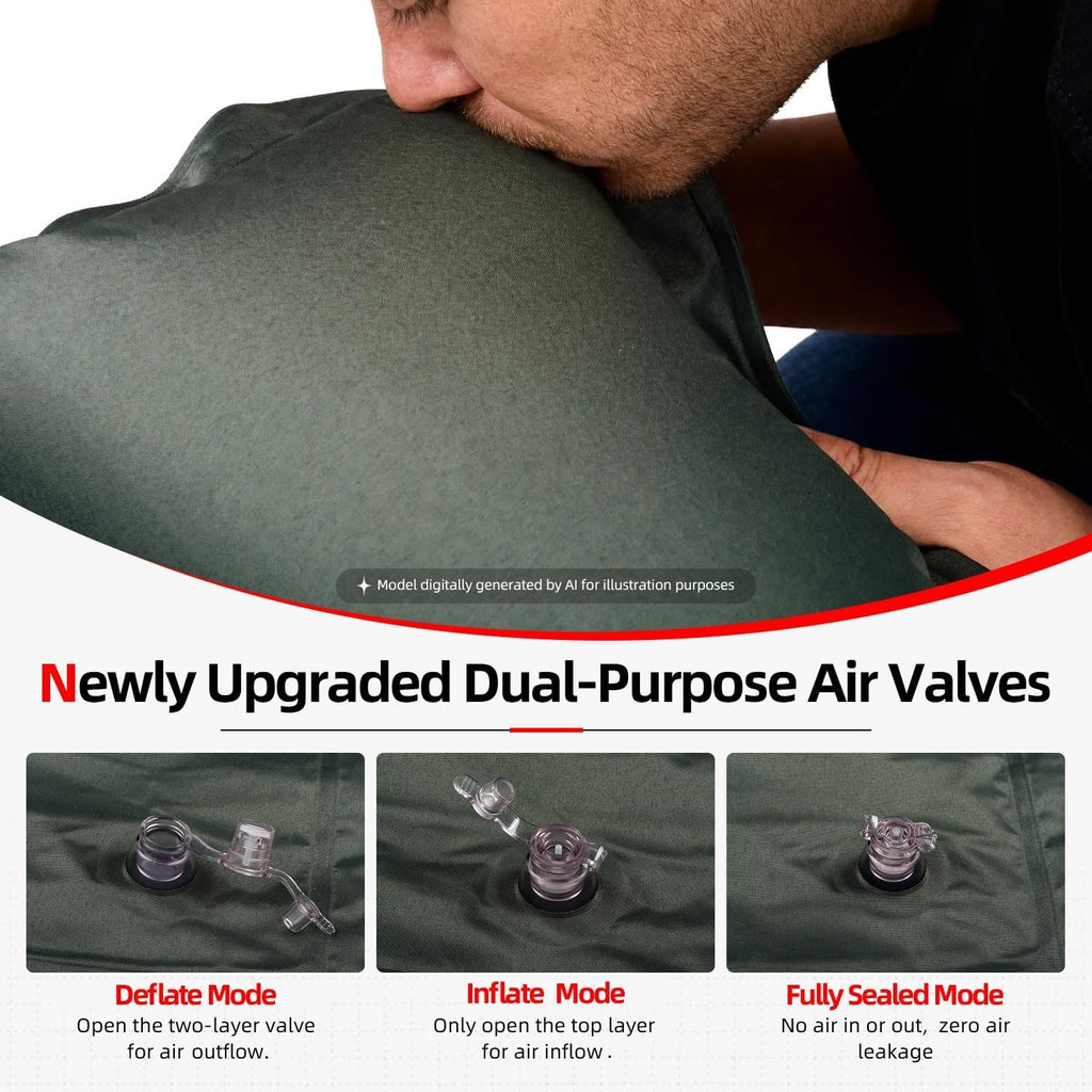 Abahub Self Inflating Sleeping Pad with Pillow, 2 Person, Green