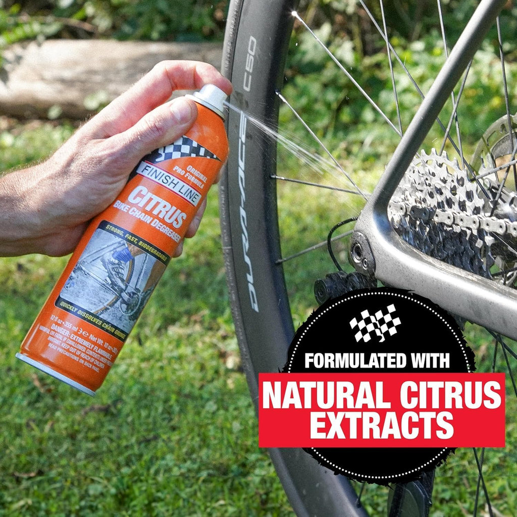 Finish Line Citrus Bike Degreaser – Biodegradable, Non-Toxic Formula with Orange Peel Extracts, Penetrates Deep and Dilutes for Versatile Cleaning, 1 Gallon