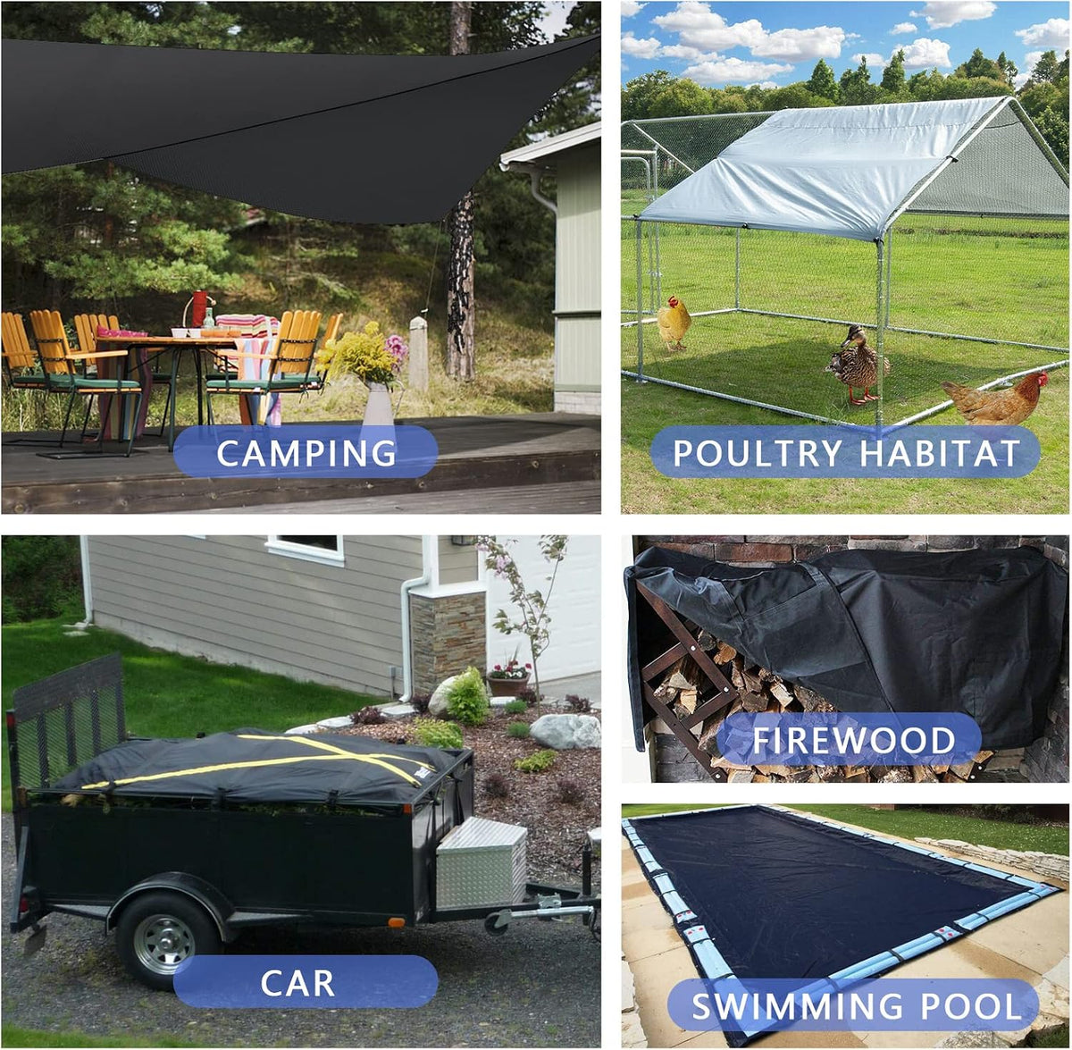 6.5x7ft Black Tarp Heavy Duty Waterproof, Oxford Fabric Cover 20mil