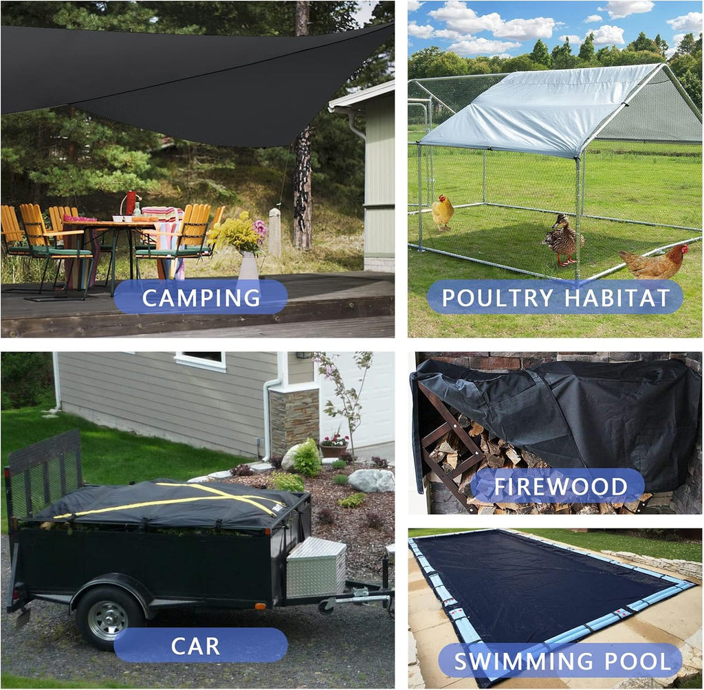 7x10ft Black Tarp Heavy Duty Waterproof, Oxford Fabric Cover 20mil