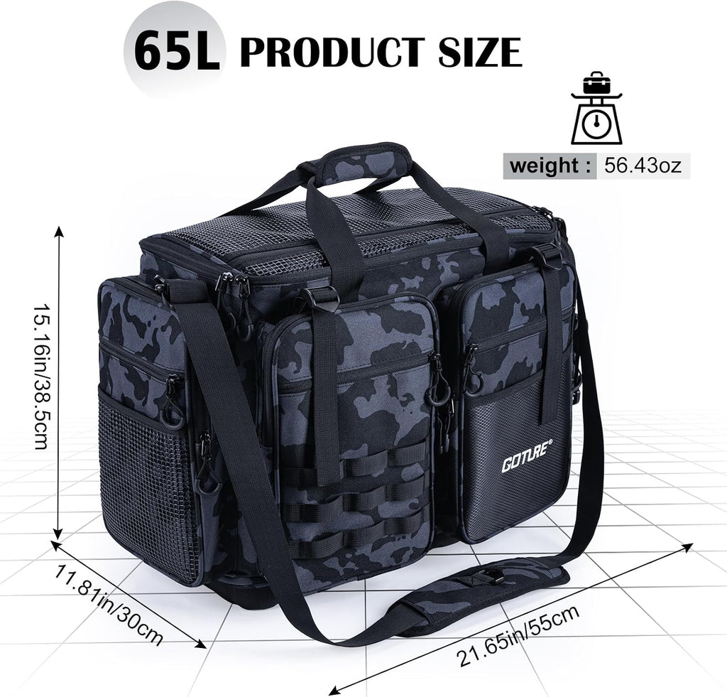 Goture Large Tackle Bag, Water Resistant Saltwater Gear Storage