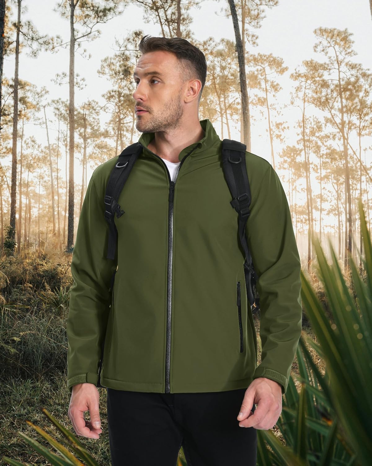 MAGCOMSEN Men's Fleece Lined Softshell Jacket Lightweight Waterproof Windbreaker Zip Up Winter Rain Coat Tactical Hiking