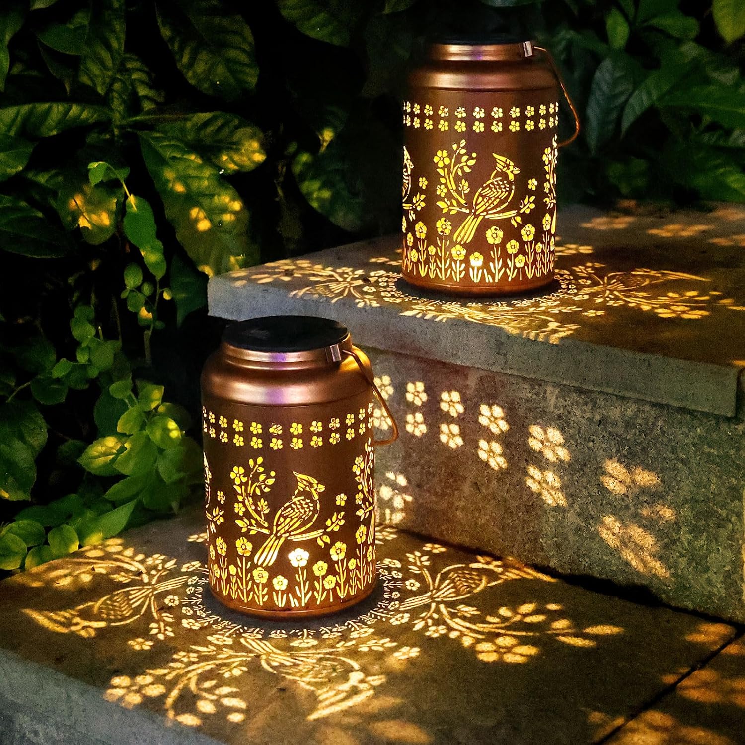 2Pack Cardinal Solar Lanterns Outdoor Waterproof Garden Decor Gifts for Women Mom Grandma Hanging Solar Lights Metal Decorative Lantern for Yard, Patio, Lawn, Pathway, Landscape
