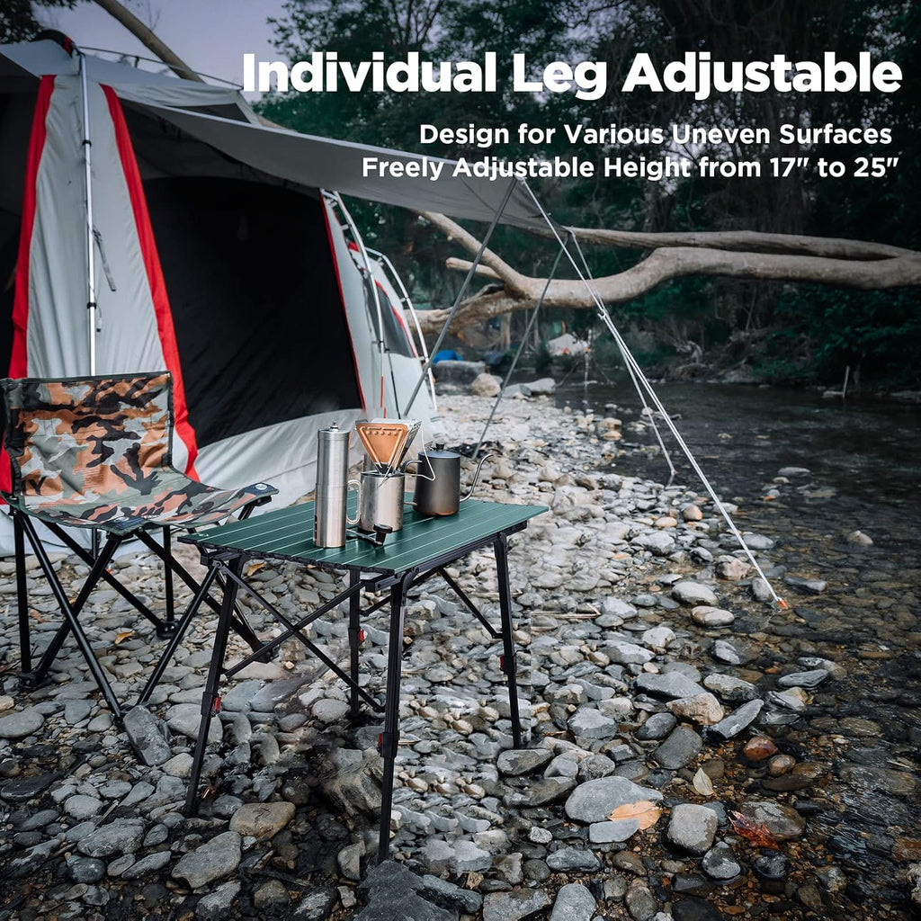 VILLEY Portable Camping Table with Adjustable Legs, Aluminum Folding Table