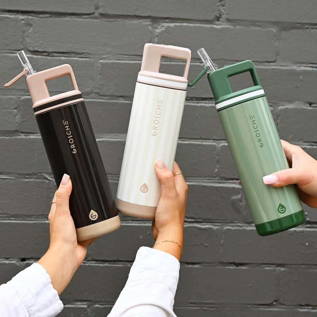 GROSCHE Alpine Shimmer Flip 'N Sip Water Bottle with Straw, Espresso, 20 oz