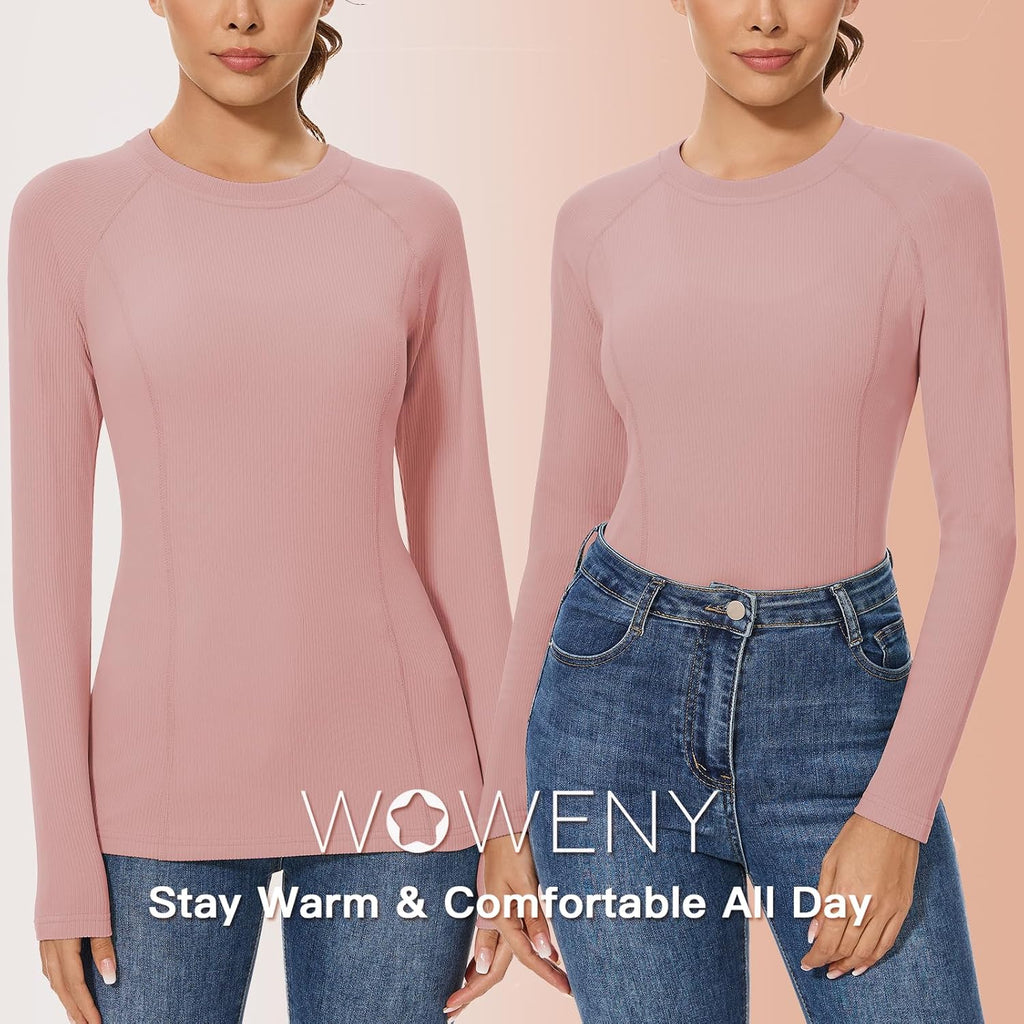 WOWENY Thermal Shirts for Women Fleece Long Sleeve Base Layer Top Winter