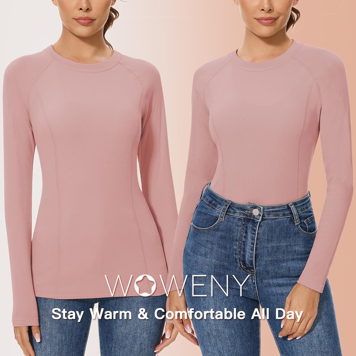 WOWENY Thermal Shirts for Women Fleece Long Sleeve Base Layer Top Winter