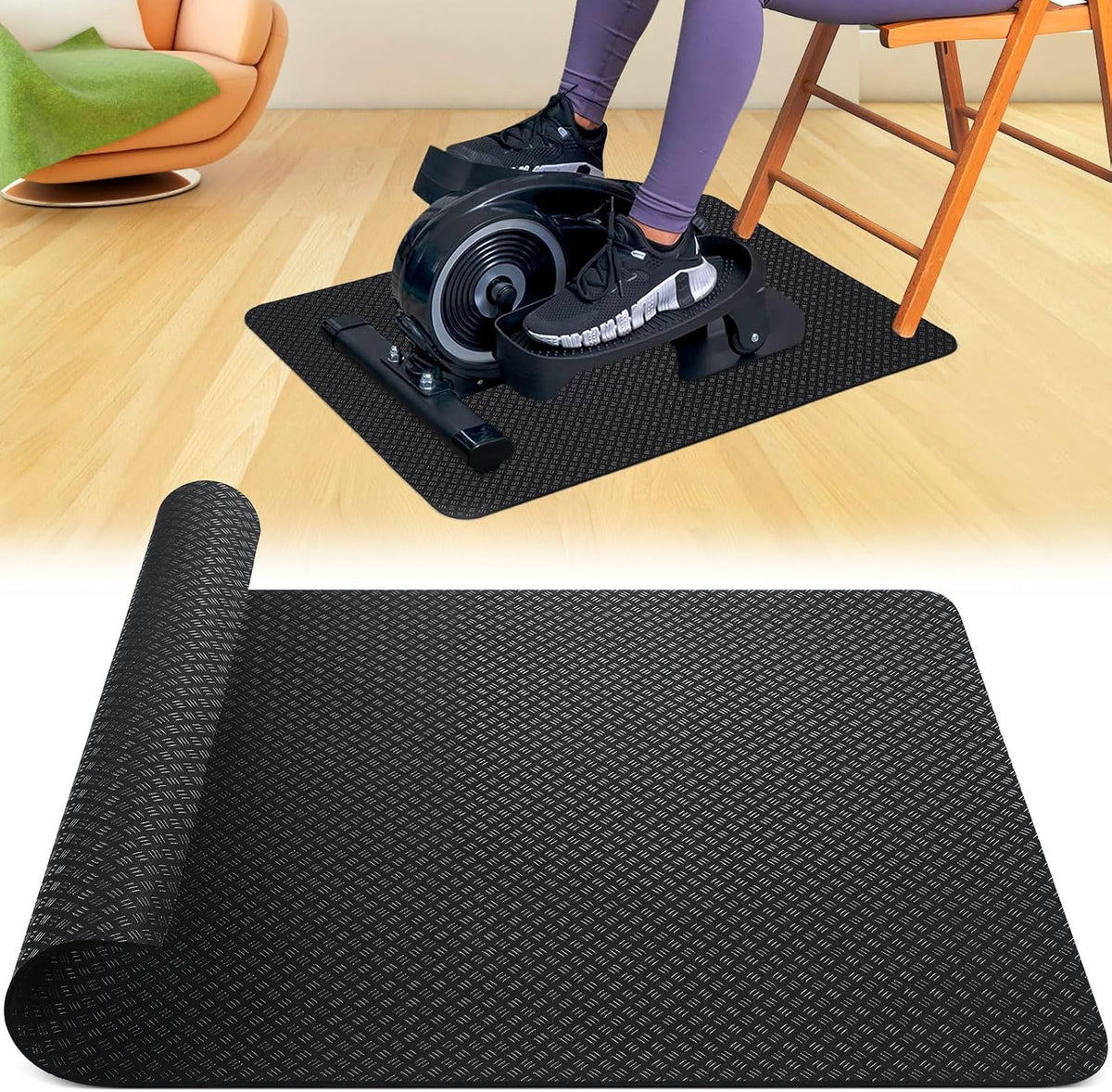 TOBWOLF Non-Slip Workout Mat for Ellipse Leg Exerciser, Ellipse Machine Mat, Exercise Mat for Under Desk Ellipticals, Suitable for Electric Seated Foot Pedal Exerciser, Stability & Floor Protection
