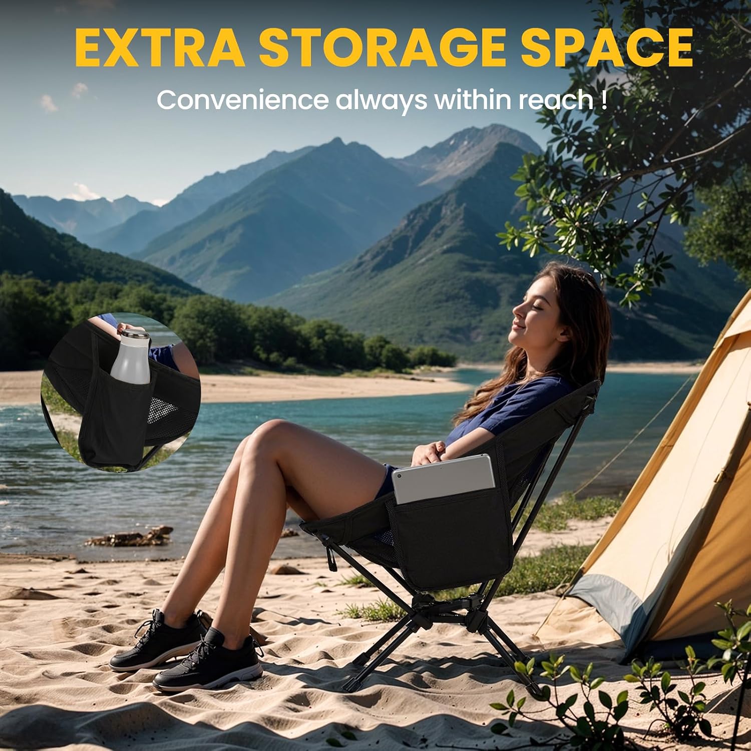 Overmont Ultralight Portable Camping Chair- Lightweight Folding Backpacking Chair, Support up to 330Lbs Compact Beach Chair for Adults with Carry Bag for Backpack Hiking Fishing Outdoor Camp Travel