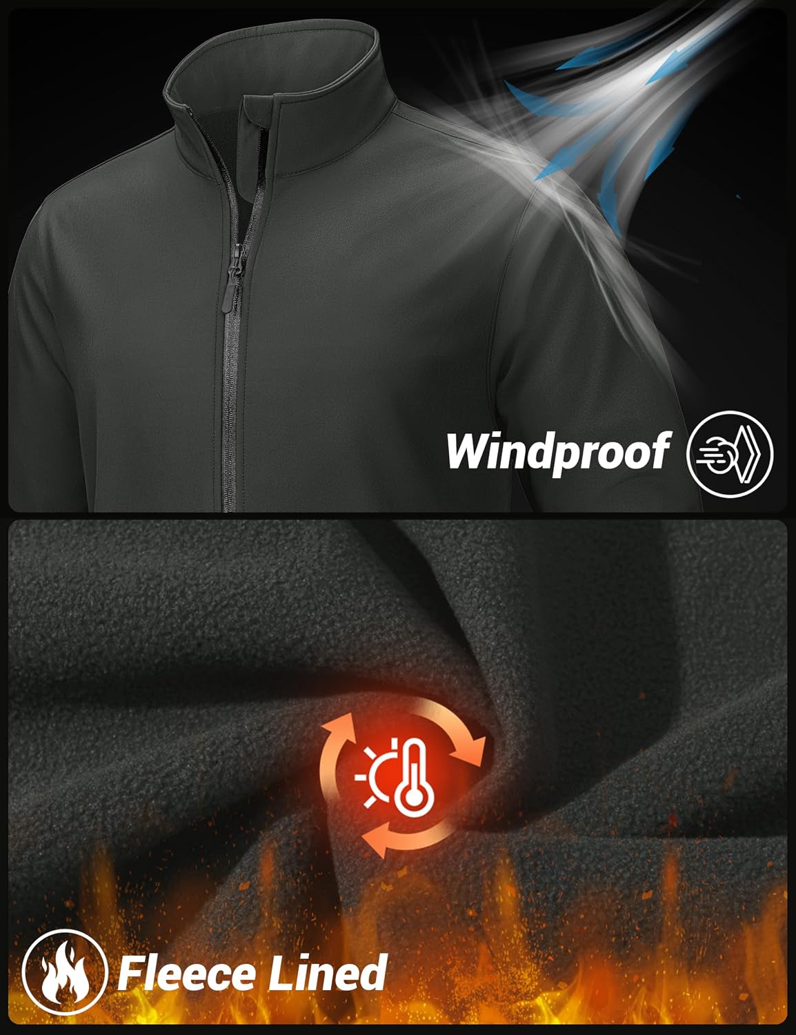 TACVASEN Men's Lightweight Softshell Waterproof Fleece Windbreaker Jacket