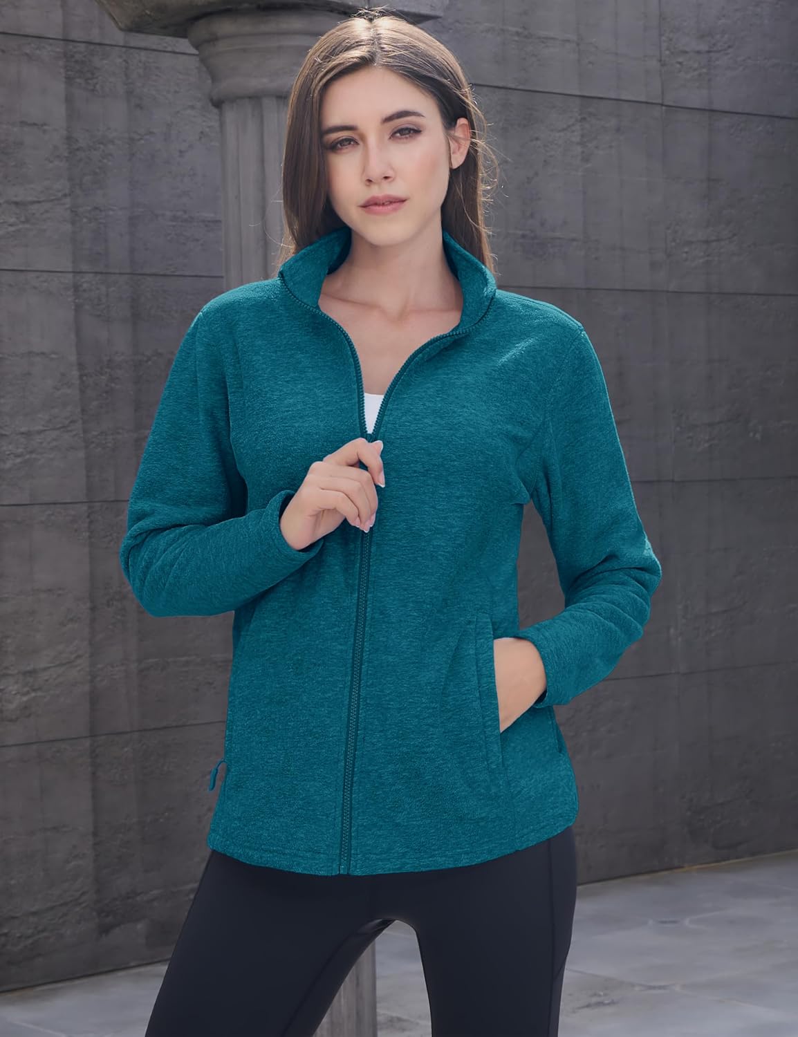 MAGCOMSEN Womens Fleece Zip Up Jacket with Pockets Lightweight Soft Coat