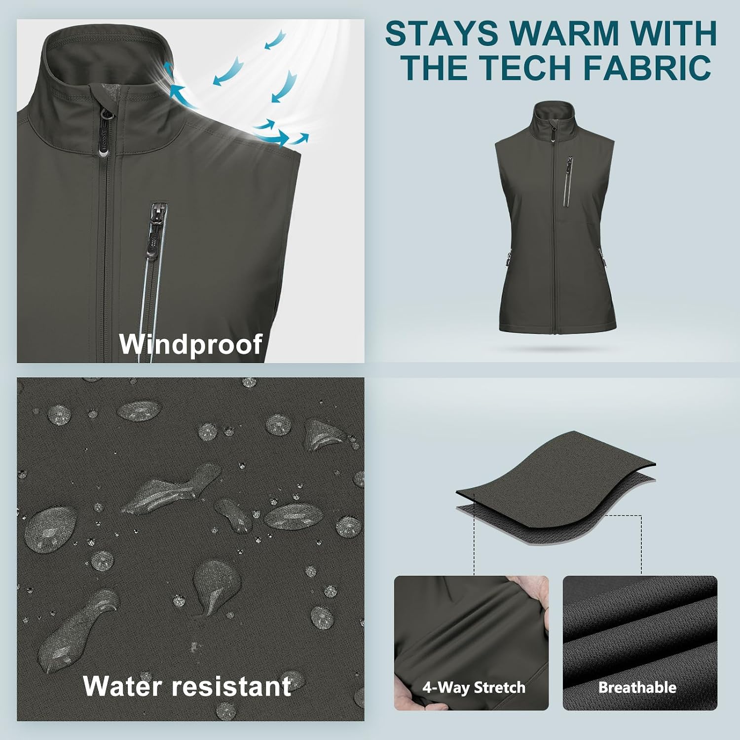 33,000ft Women's Lightweight Running Vest with 6 Pockets for Travel Golf