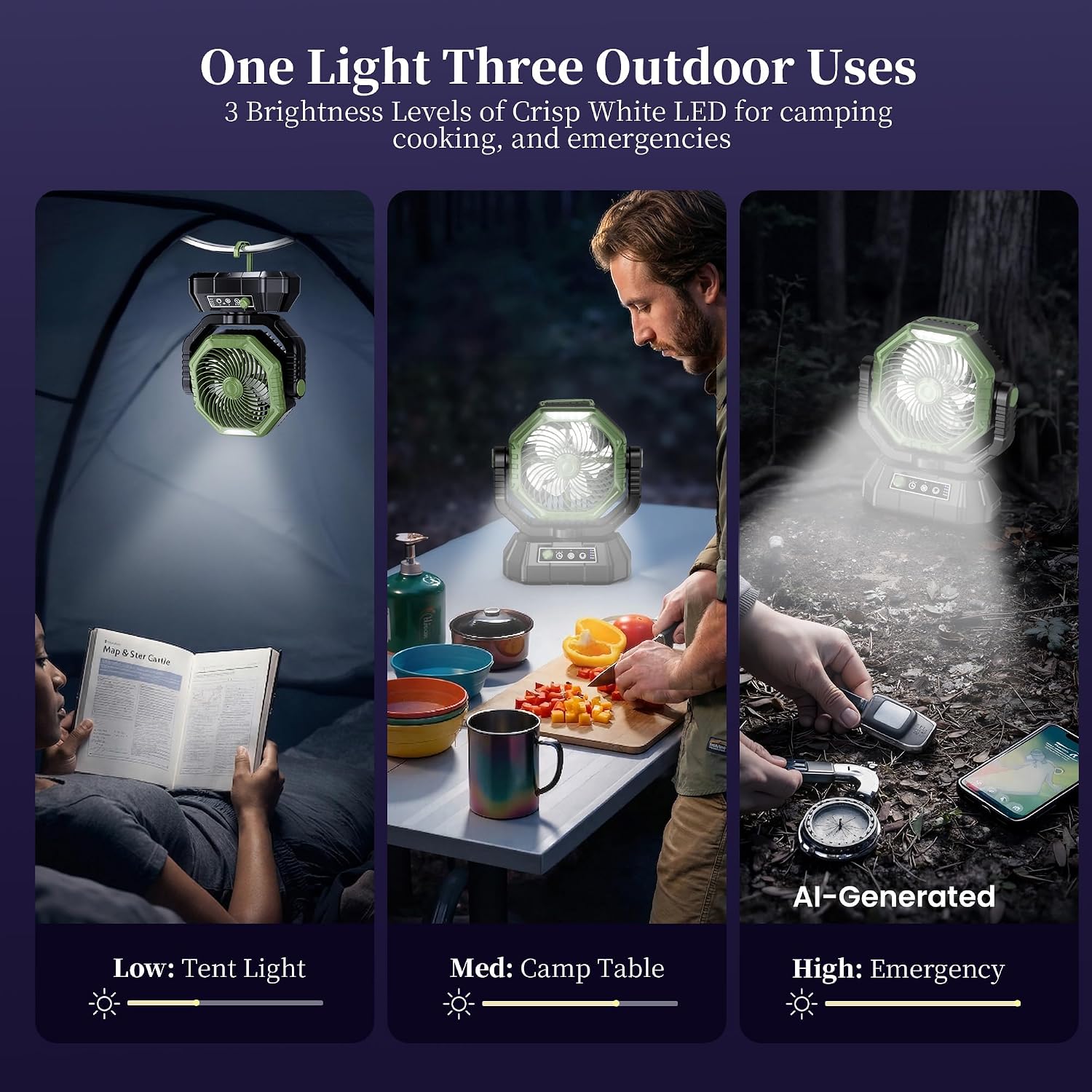 AJVV Camping Fan with Light, Remote and Oscillation, Battery Powered Hanging Tent Fan, Rechargeable Portable for Camp, Outdoor, Emergencies, Fishing, RV Travel, Jobsite