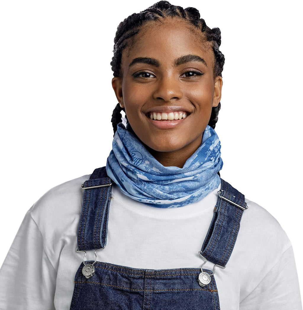 BUFF CoolNet UV Neck Gaiter, UPF 50 Sun Protection, Breathable, Versatile, Quick Dry Face Mask, Black & Blue, Adult Size