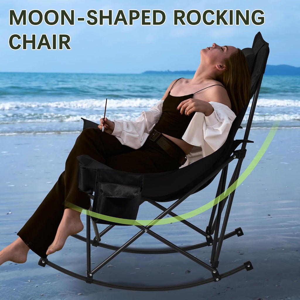 Unisakey Oversize Foldable Rocking Camping Chair300lbs Capacity,Deep Gray