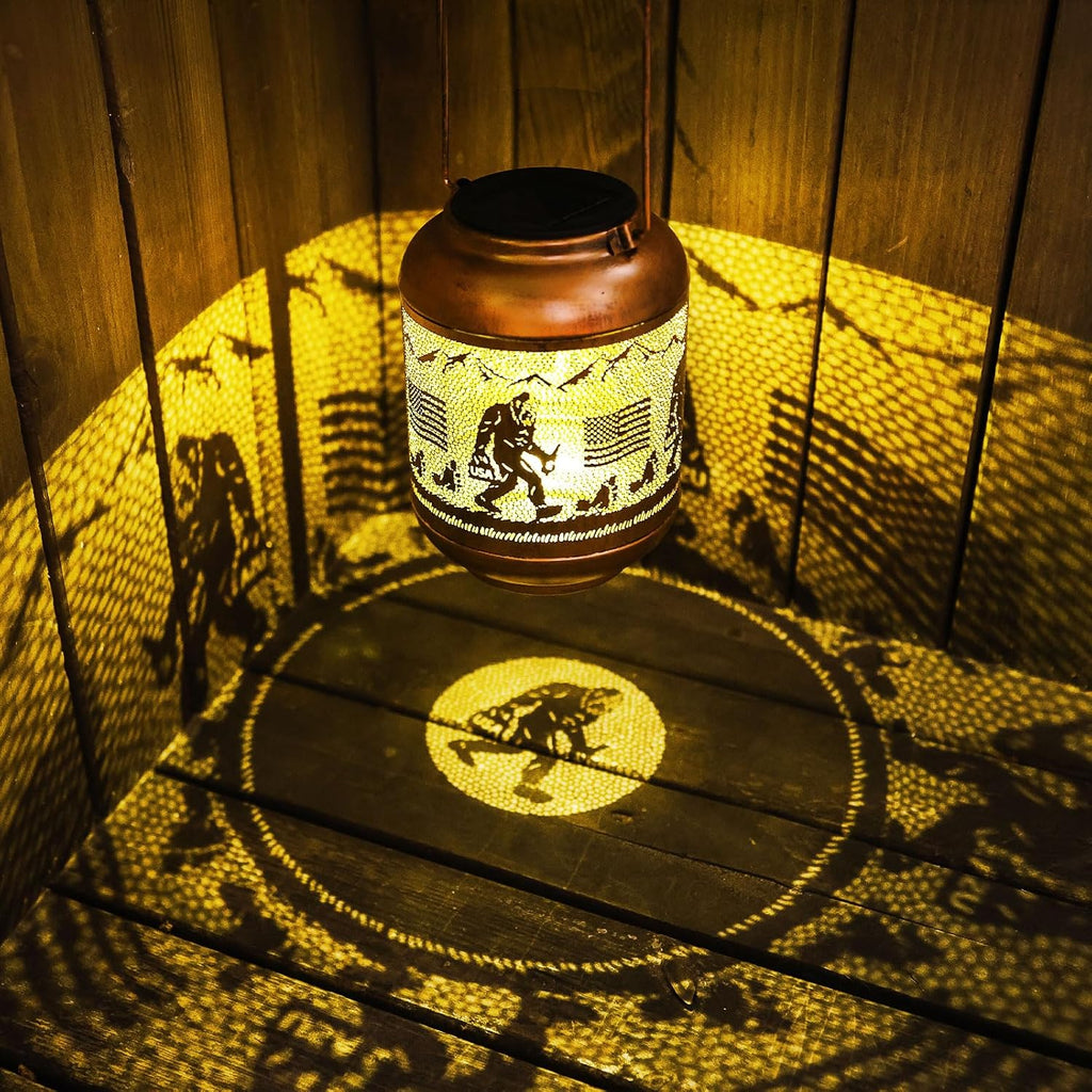 Bigfoot Solar Lanterns Outdoor Waterproof Hanging Solar Lights Big Foot Sasquatch Metal Decoratives LED Lantern for Patio, Backyard, Porch, Yard, Lawn,Garden Decor Gifts Men