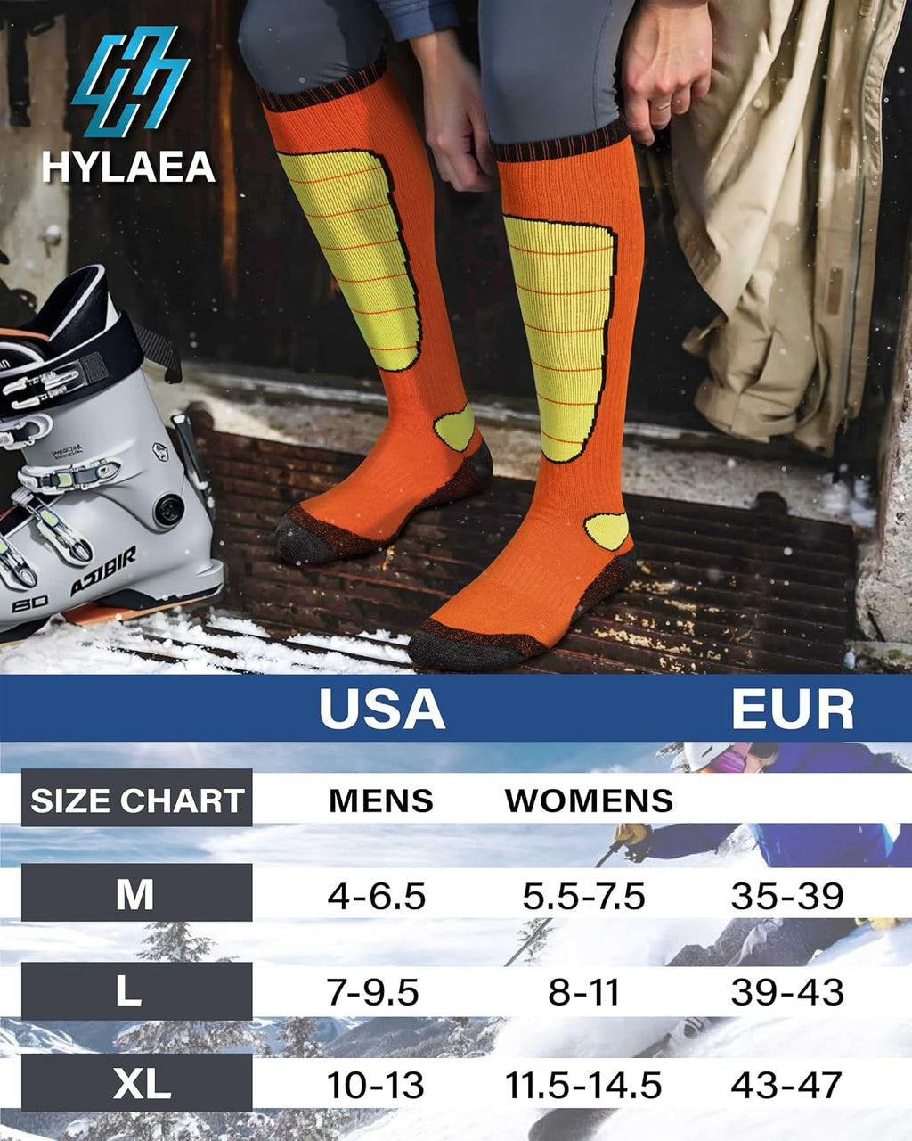Hylaea Unisex Knee High Merino Wool Ski Snowboard Socks, Cushioning & Warm