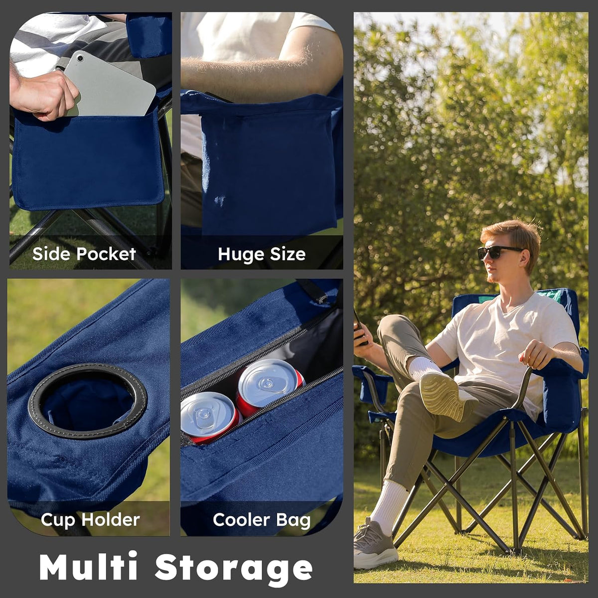 Colegence Oversized Heavy Duty Camping Chairs, 2 Pack, 450 lb, Dark Blue