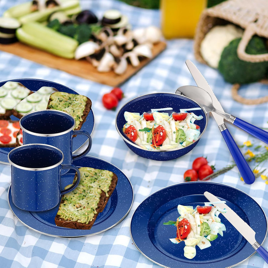 Nuogo 12 Pcs Enamel Camping Tableware Set Dinnerware Kit