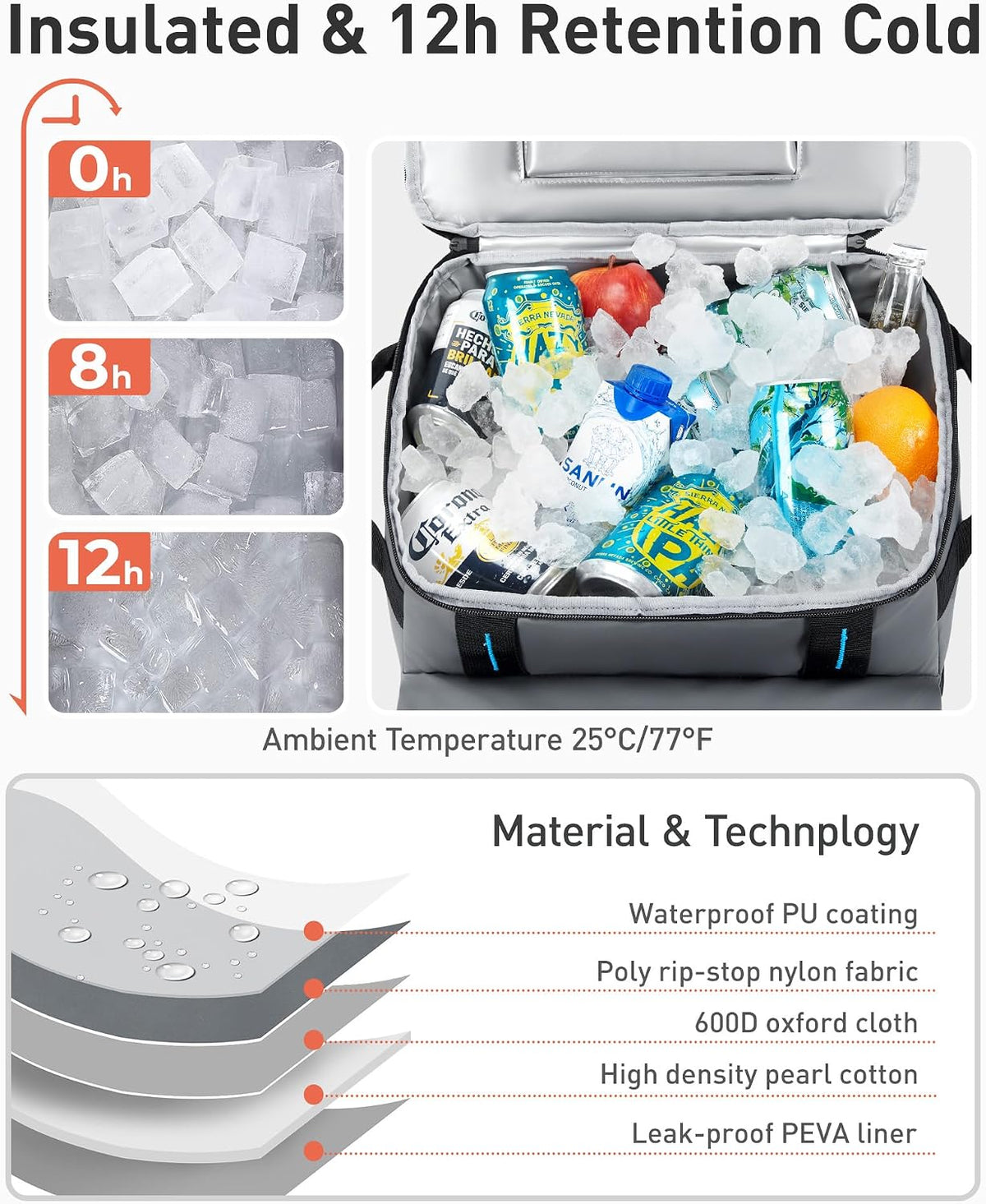 TOURIT Collapsible Rolling Cooler with Wheels, 12H Insulated & Waterproof