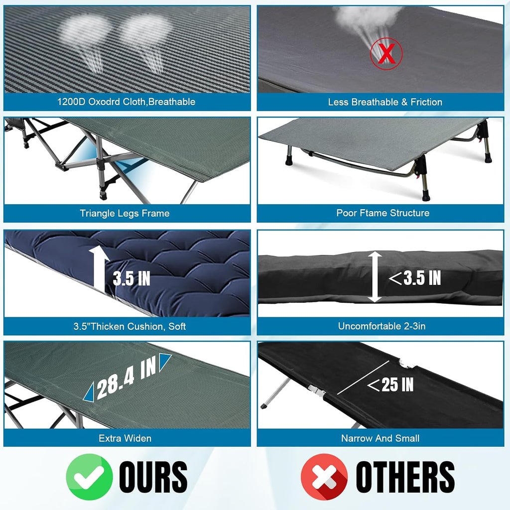 Big RED Camping Cot, Folding Camping Cots for Adults Sleeping 1200D Double Layer Oxford Portable Folding Outdoor Cots for Camping W/Soft Pad Carry Bag for Home Office Nap Beach Travel