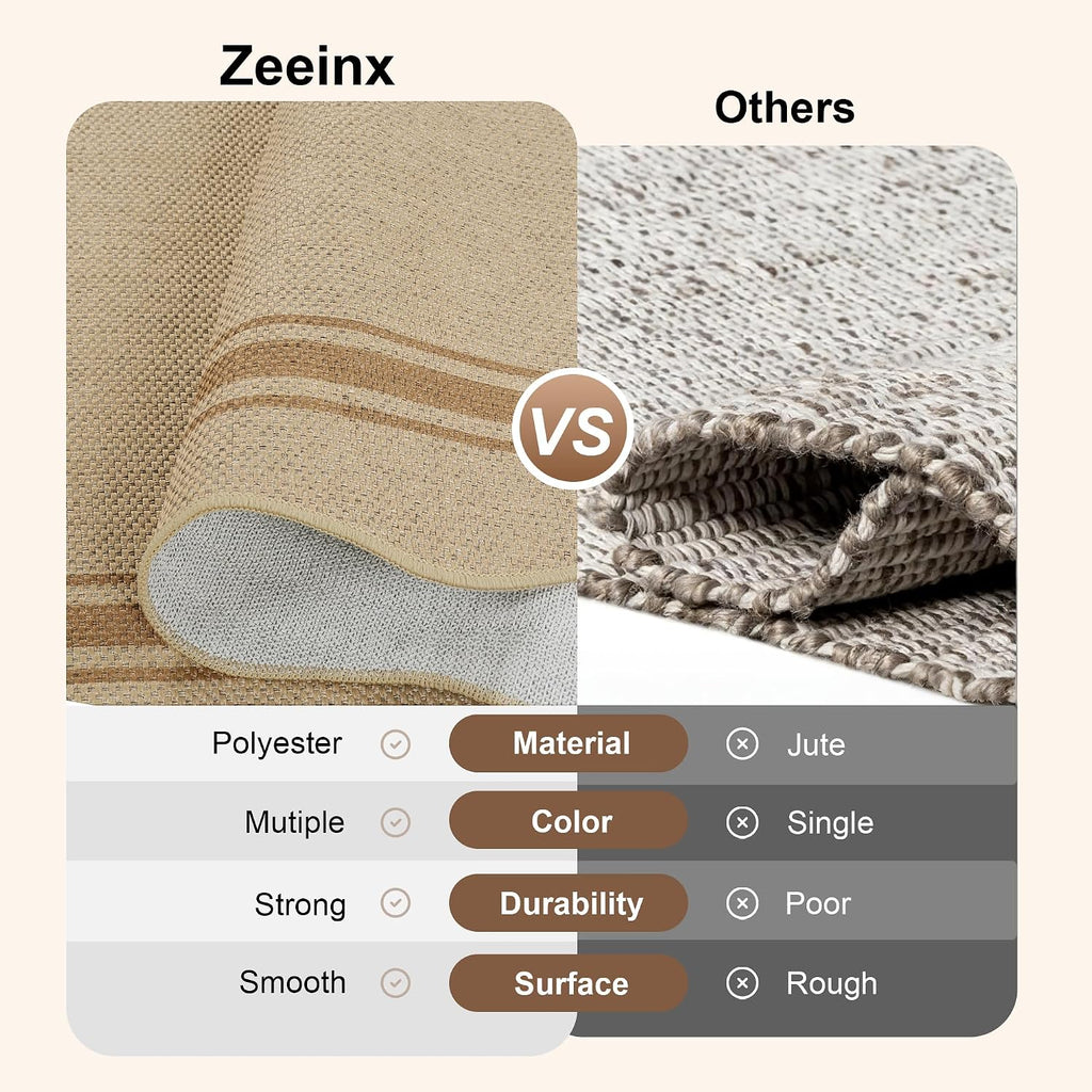 Zeeinx Easy Jute 3x5 Outdoor Scalloped Rug Washable Area Rug
