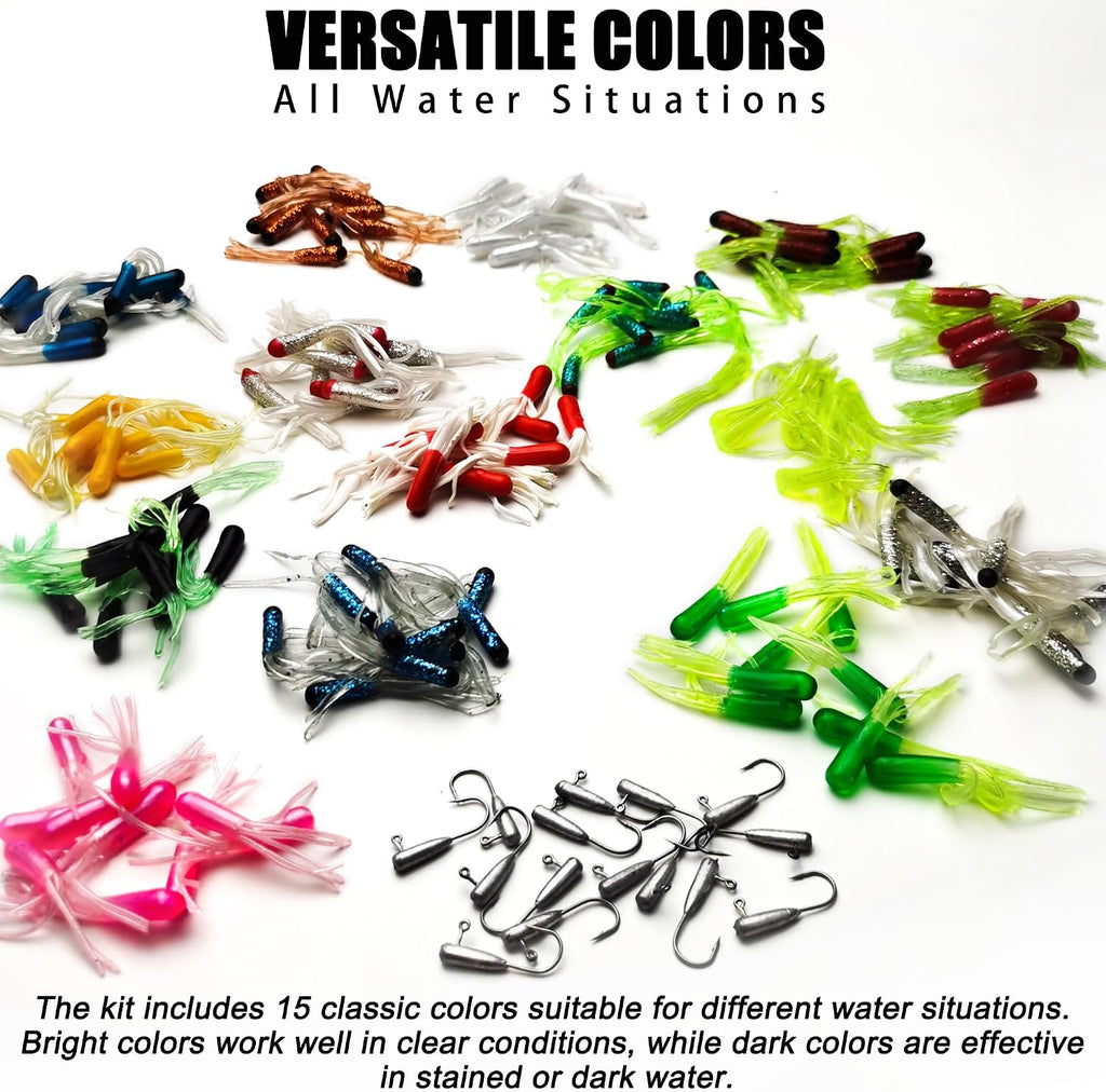 Crappie Tube Lures Jig Heads Soft Plastic Baits Worms Kit