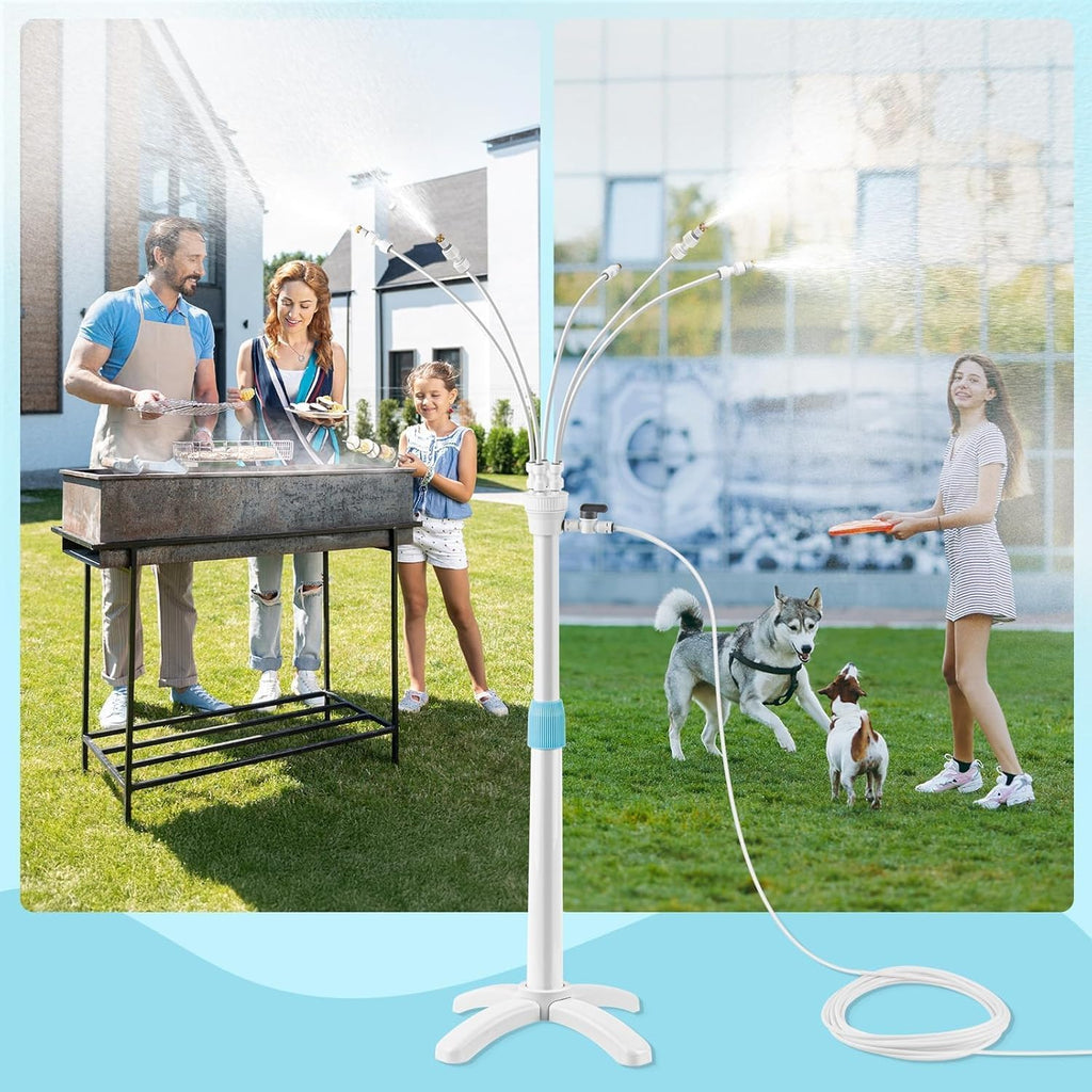 Tesmotor Stand Misters for Outside Patio, Standing Misters with Adjustable 46in Height, 5 Brass Nozzles and 26FT Line, Standing Misting Cooling System for BBQ, Patio, Pool, and Outdoor Water Fun