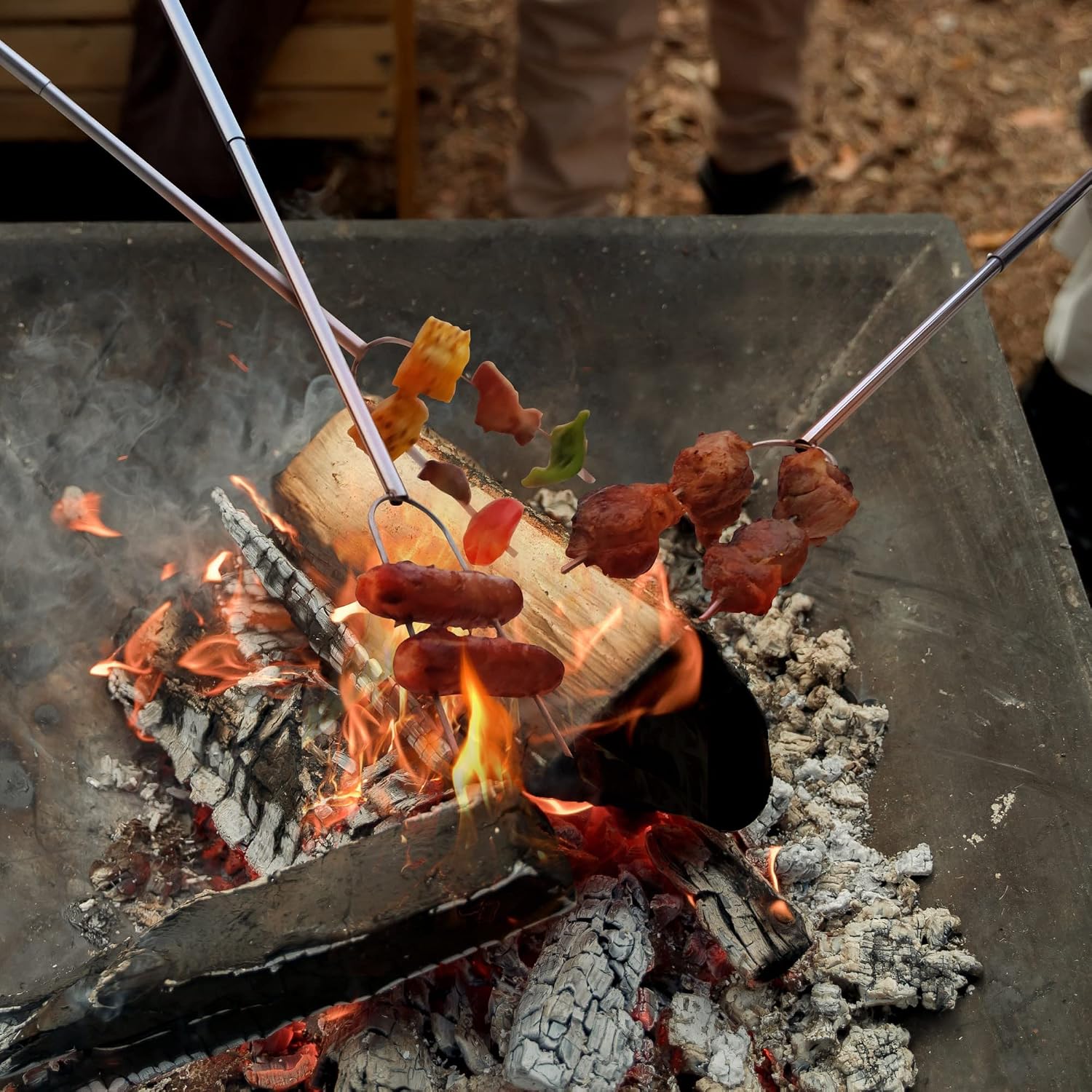 RAOMEIDE 32" Heavy Duty Hot Dog Roasting Sticks for Campfire, Smores Sticks for Fire Pit Long, Marshmallows Skewers (6 Pack)