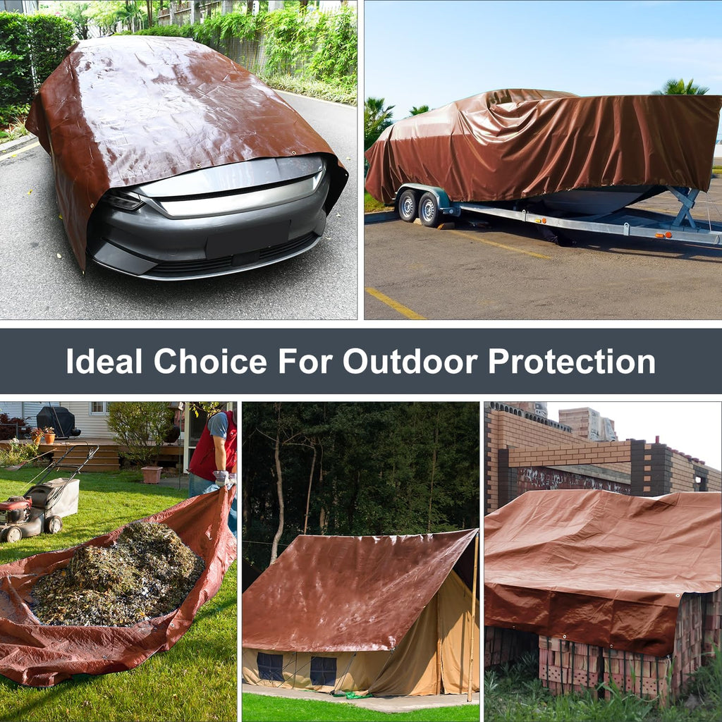 Large Tarp 12x20 FT Heavy Duty Waterproof 14 Mil Brown
